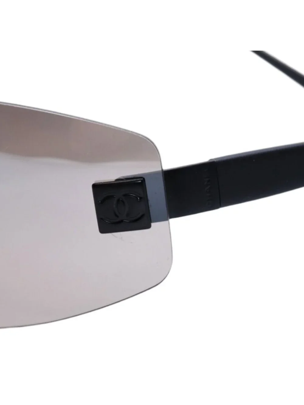 Chanel Rimless Shield Sunglasses Eyewear 120 CC Logo Black Brown